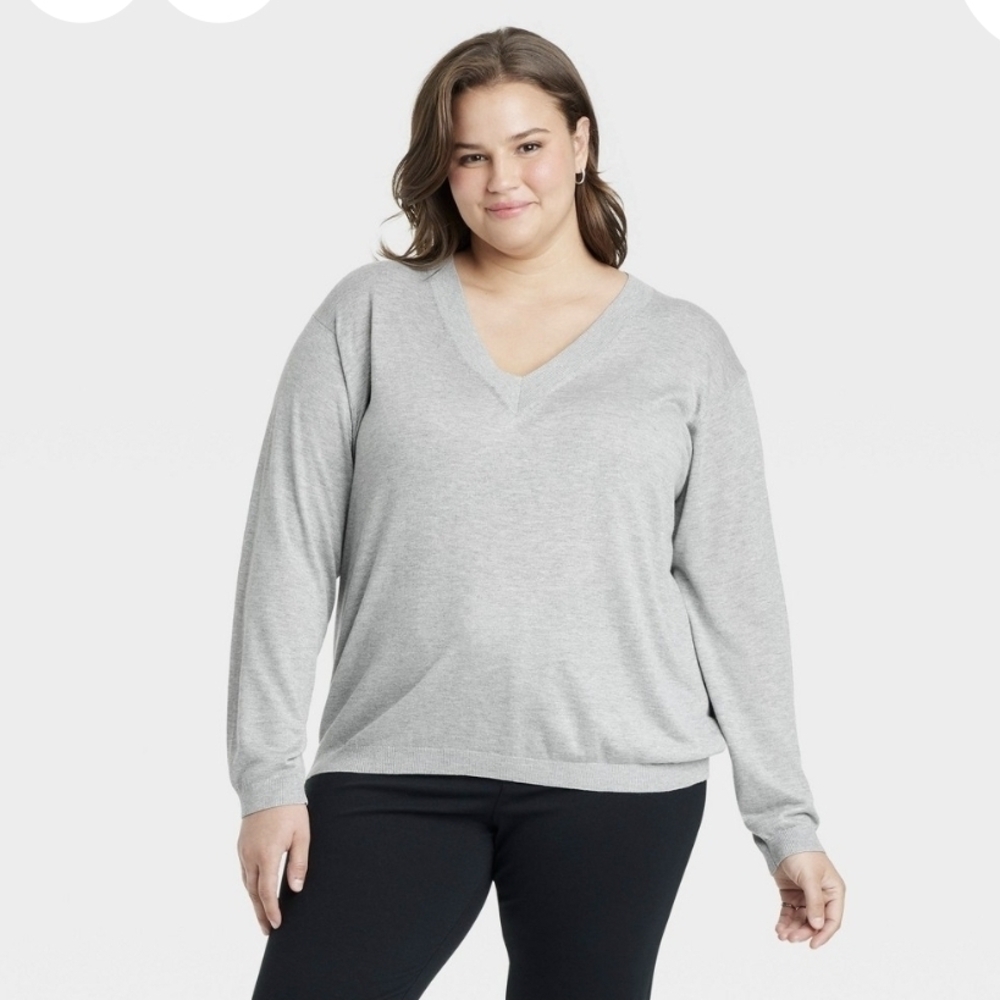 Womens A New Day Heather Gray V-Neck Pullover Sweater- Size XXL